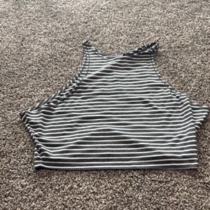Striped High-Neck Crop cut off Tank Top - gray  & White